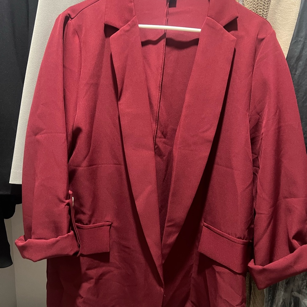 Women's Burgundy Open-Front Blazer Jacket